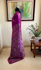 SIMONA - MAGENTA BALUCHARI SARI WITH MYTHOLOGICAL MOTIFS
