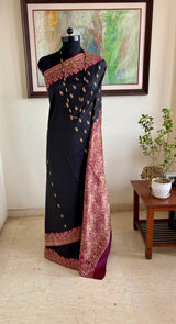 HUMA – BLACK SATIN BANARASI WITH ELABORATE FLORAL THREADWORK