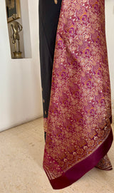 HUMA – BLACK SATIN BANARASI WITH ELABORATE FLORAL THREADWORK