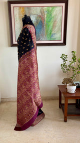 HUMA – BLACK SATIN BANARASI WITH ELABORATE FLORAL THREADWORK