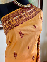 INDULEKHA – PEACH BALUCHARI WOVEN WITH MUSIC, DANCE AND FOREST SCENES