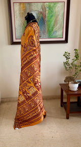 INDULEKHA – PEACH BALUCHARI WOVEN WITH MUSIC, DANCE AND FOREST SCENES