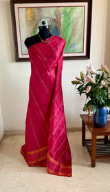 PURVAI - DEEP PINK BHAGALPURI TUSSAR SILK SAREE WITH BOOTIS