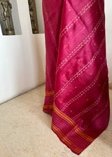 PURVAI - DEEP PINK BHAGALPURI TUSSAR SILK SAREE WITH BOOTIS
