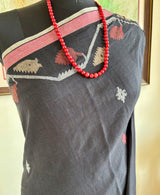 TOSHANI – BLACK COTTON JAMDANI WITH PEACH, RUST AND OFF-WHITE MOTIFS