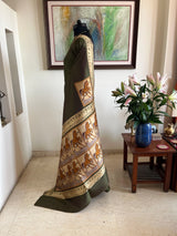 ZAREENA - SHOT GREEN MAGENTA VALKALAM SILK SAREE WITH HORSE MOTIFS
