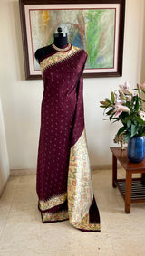 ASHU – CHOCOLATE BROWN POCHAMPALLY SAREE WITH IKAT FLECKS