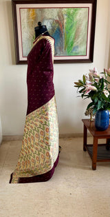 ASHU – CHOCOLATE BROWN POCHAMPALLY SAREE WITH IKAT FLECKS