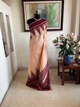 VIRA - PEACH KANJIVARAM SILK SAREE WITH MAROON TEMPLE BORDER