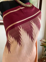 VIRA - PEACH KANJIVARAM SILK SAREE WITH MAROON TEMPLE BORDER