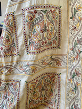 PUTUL- TIMELESS ELEGANCE, BEIGISH CREAM TUSSAR SILK SAREE WITH KANTHA WORK