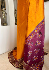 ATHVIKA – MOLTEN GOLD OCHRE POCHAMPALLY WITH MAROON IKKAT BORDER