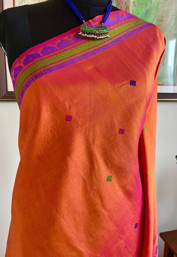 MALAROLI- BURNT ORANGE KANJIVARAM WITH VIBRANT THREADWORK MOTIFS