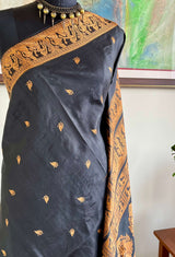 BISHAKHA – BLACK BALUCHARI SILK WITH PEACH MYTHOLOGICAL MOTIFS