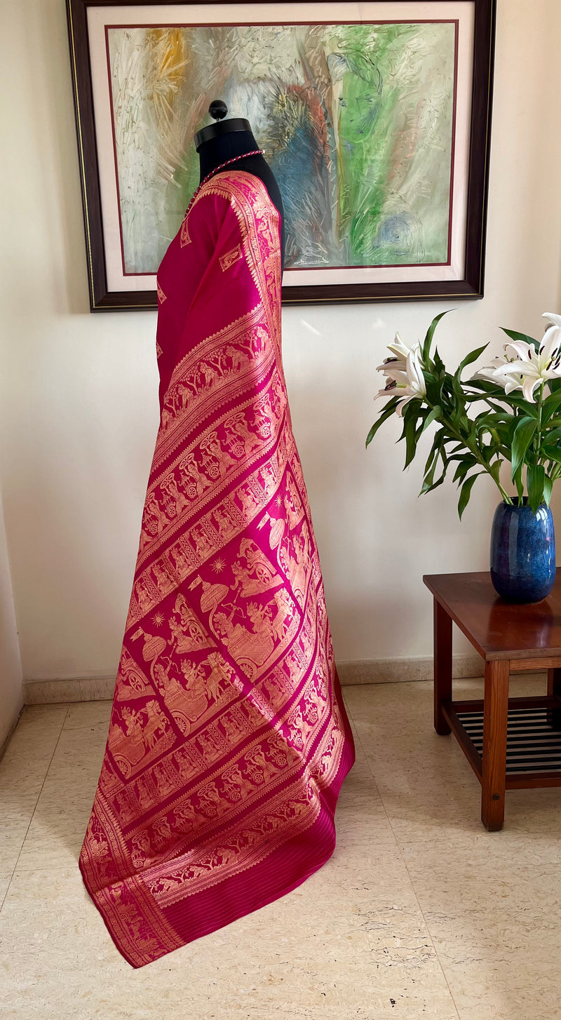 ROOPSA - MAGENTA BALUCHARI SILK SAREE WITH PEACOCKS