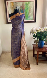 MIREEN - BLUE BANARASI SILK SAREE WITH LEAF VINE MOTIFS