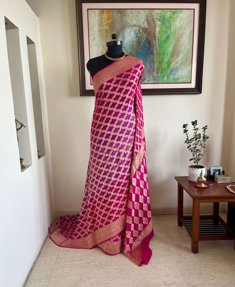 AMRAPALI - EXQUISITE BANARASI GEORGETTE SAREE IN MAGENTA AND MAUVE