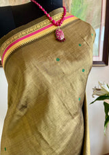 SUHITHA – OLIVE GREEN KANJIVARAM SILK SAREE WITH RUDRAKSH BORDER