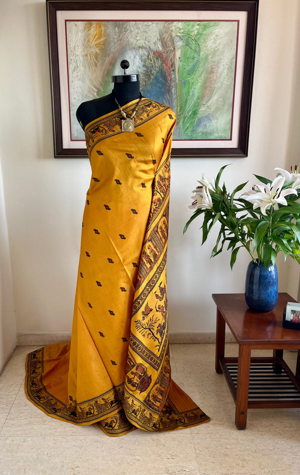 SWARNALI - GOLDEN YELLOW BALUCHARI SILK WITH MYTHOLOGICAL MOTIFS