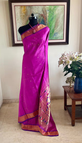 BAVITHA - MAUVE MAGENTA PAITHANI NARALI BORDER MOR KUNDA AANCHAL
