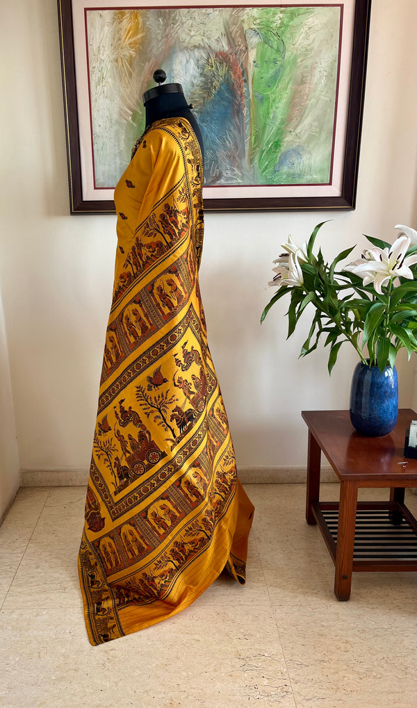 SWARNALI - GOLDEN YELLOW BALUCHARI SILK WITH MYTHOLOGICAL MOTIFS