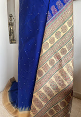 THUMRI - EXQUISITE BLUE BOMKAI SILK SAREE WITH RUDRAKSHA BORDER