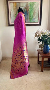 BAVITHA - MAUVE MAGENTA PAITHANI NARALI BORDER MOR KUNDA AANCHAL