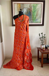 RAJATA - BEAUTIFUL ORANGE GAJJI SILK BANDHANI SAREE WITH EMBROIDERY