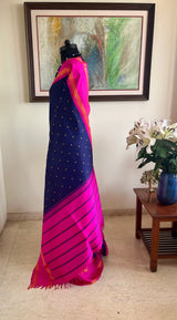 DHARSHIKA - NAVY BLUE KANJIVARAM WITH PINK BORDER