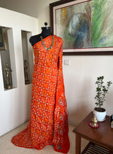 RAJATA - BEAUTIFUL ORANGE GAJJI SILK BANDHANI SAREE WITH EMBROIDERY