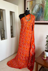 RAJATA - BEAUTIFUL ORANGE GAJJI SILK BANDHANI SAREE WITH EMBROIDERY