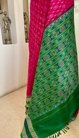HIMADRIJA - MAGENTA SAMBALPURI SILK SARI WITH FLORAL MOTIFS