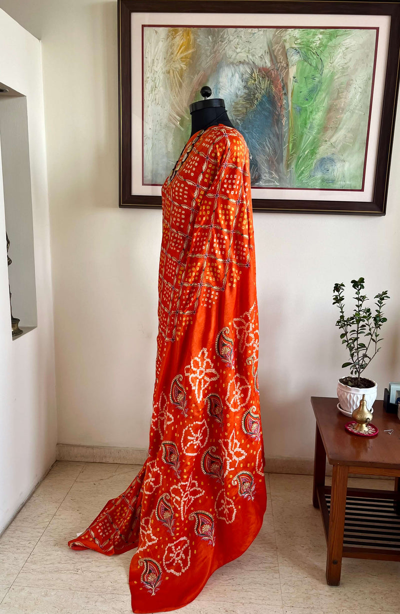 RAJATA - BEAUTIFUL ORANGE GAJJI SILK BANDHANI SAREE WITH EMBROIDERY