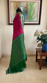 HIMADRIJA - MAGENTA SAMBALPURI SILK SARI WITH FLORAL MOTIFS