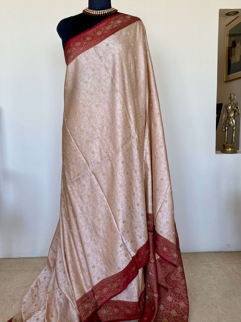 MAHIRA- ETHEREAL ELEGANCE, LIGHT PEACH BANARASI KATAN SILK SAREE