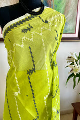 SAYANTIKA LEAF GREEN JAMDANI SAREE WITH BLACK AND WHITE MOTIFS