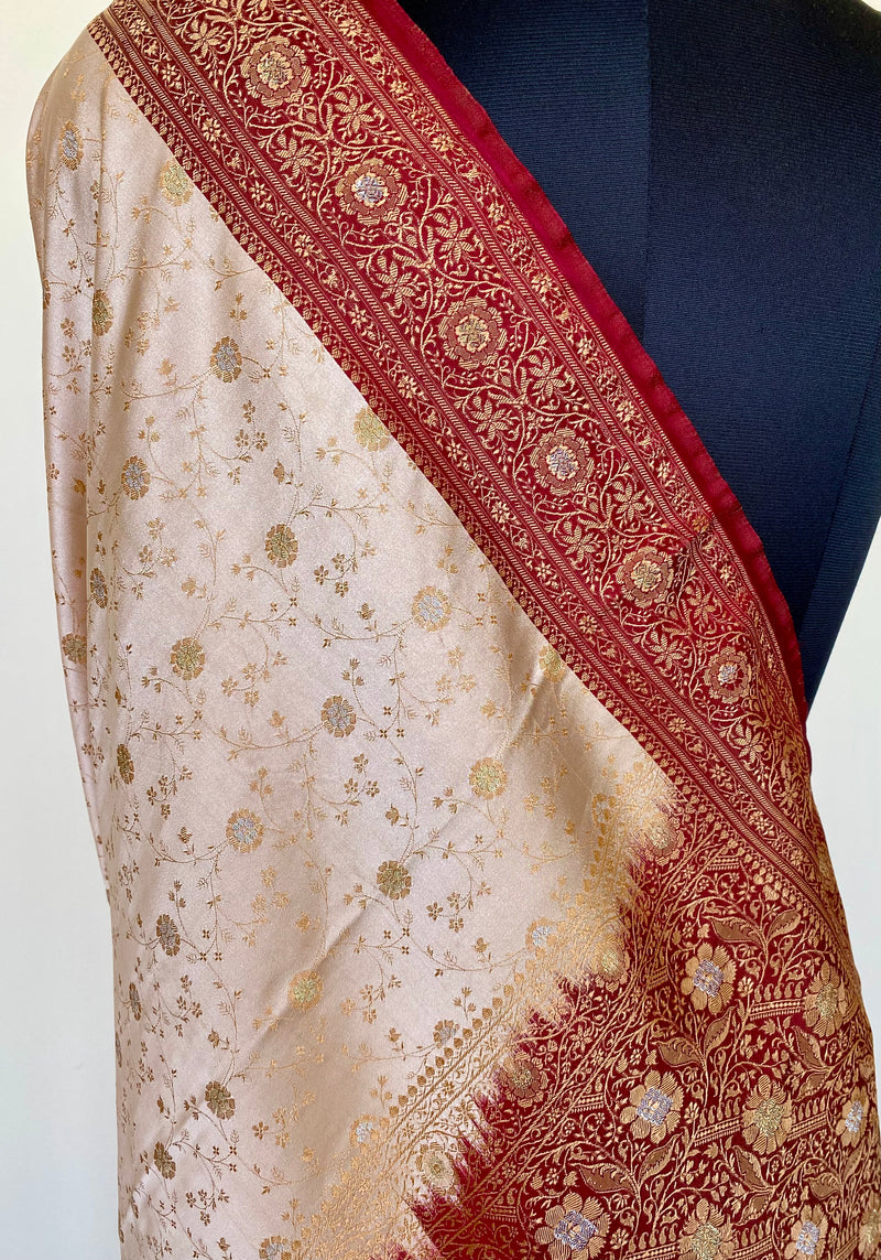 MAHIRA- ETHEREAL ELEGANCE, LIGHT PEACH BANARASI KATAN SILK SAREE