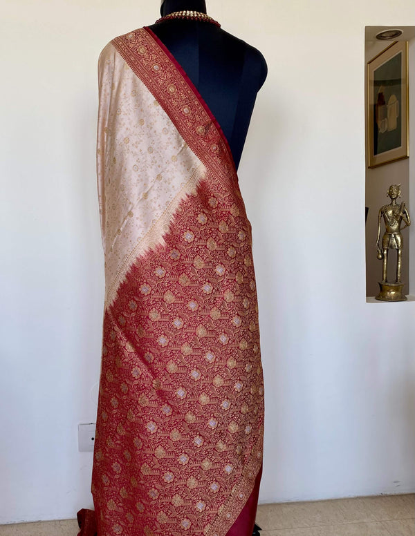 MAHIRA- ETHEREAL ELEGANCE, LIGHT PEACH BANARASI KATAN SILK SAREE