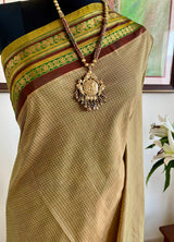 ISWARYA - DARK BEIGE GADWAL SAREE WITH FLORAL ZARI BORDER