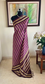 MAARNAVI PURPLE GREY STRIPED KANJIVARAM BROWN BORDER