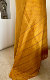 INU - MUSTARD BLACK KATTAM KANJIVARAM WITH STRIPED AANCHAL