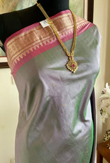 KAVIKA - GREY KANJIVARAM WITH PINK ZARI BORDER AANCHAL