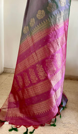 KAVIKA - GREY KANJIVARAM WITH PINK ZARI BORDER AANCHAL