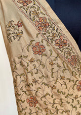 DEBJANI- GORGEOUS BEIGE KANTHA SILK, FLORAL ELEGANCE AND EMBROIDERY