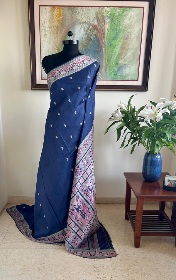 SUNIRA – NAVY BLUE BALUCHARI SILK SAREE WITH WEDDING SCENES