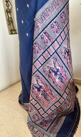 SUNIRA – NAVY BLUE BALUCHARI SILK SAREE WITH WEDDING SCENES