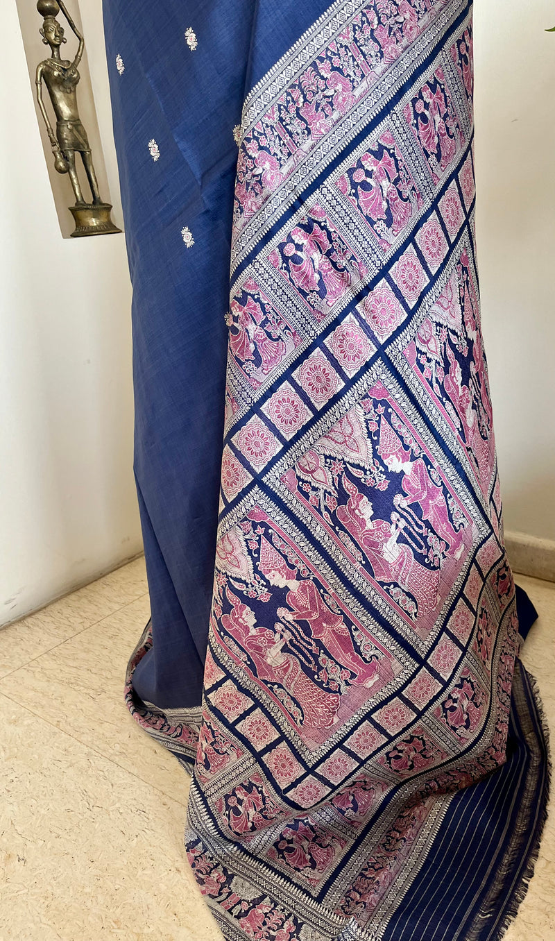 SUNIRA – NAVY BLUE BALUCHARI SILK SAREE WITH WEDDING SCENES