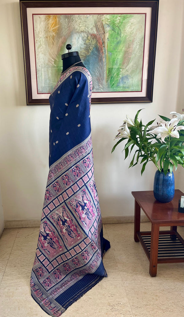 SUNIRA – NAVY BLUE BALUCHARI SILK SAREE WITH WEDDING SCENES