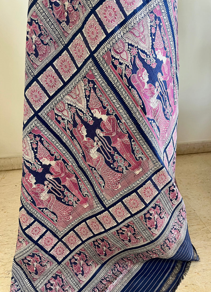 SUNIRA – NAVY BLUE BALUCHARI SILK SAREE WITH WEDDING SCENES