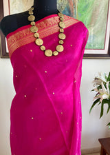 RIMI – MAGENTA PINK CHANDERI SILK SAREE WITH GOLD ZARI
